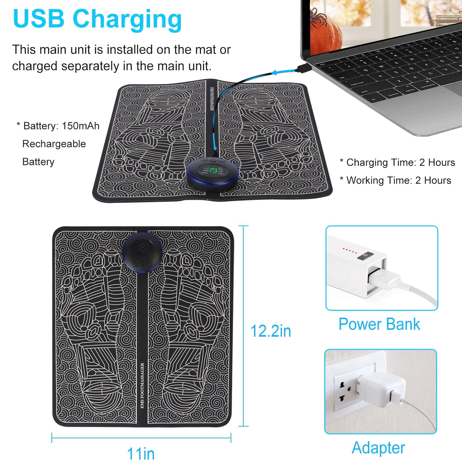 Foot Massager Mat TeqHome Foot Massager Pad for Pain Plantar Relief Muscle Relaxation Foldable Legs Feet Massager Pad with 8 Modes 19 Intensity Levels Remote Control