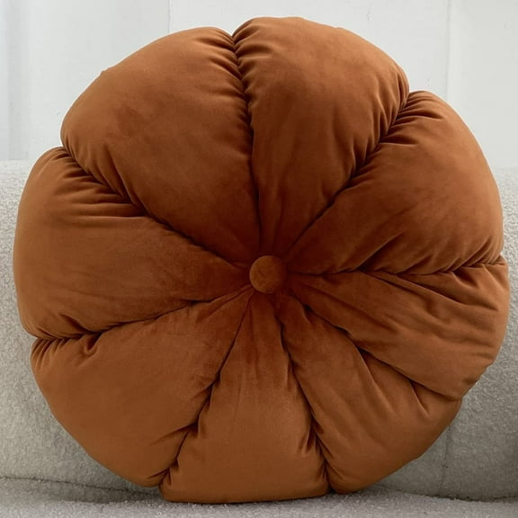 XmhyTop-A Round Cushions Pillows Solid Color Velvet Chair Sofa Pumpkin Throw Pillow Pleated Round Pillow for Home Bed Car Decor Floor Pillow Cushion(Orange,Diameter 15")