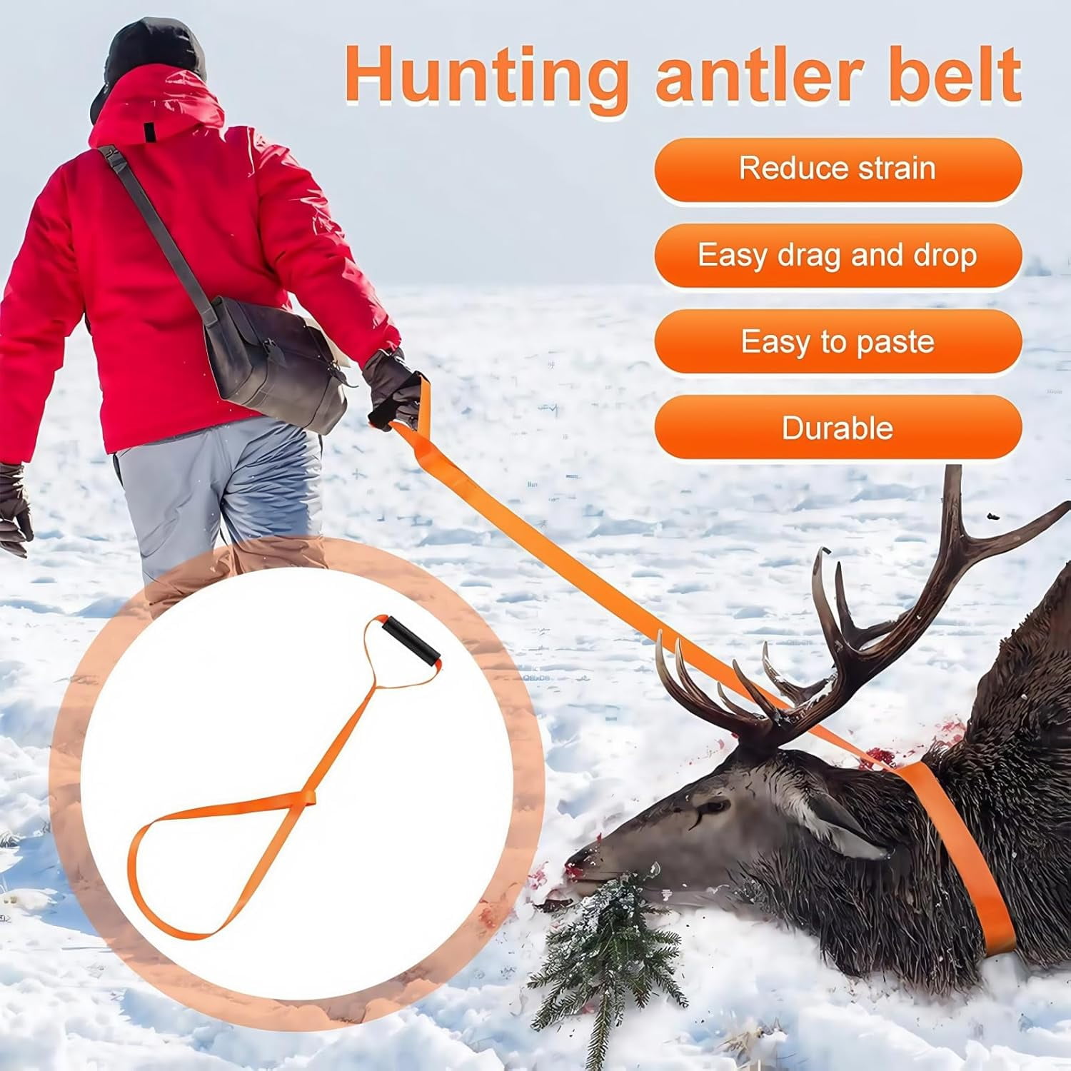 ABCISI 4 Pcs Deer Hunting Accessories, 1700lbs Loadbearing Deer Drag Rope and Hunting Butt Out Tool, Field Dressing Knife, Deer Processing Equipment, Sturdy Rope with Soft Handle, Gifts for A Hunter