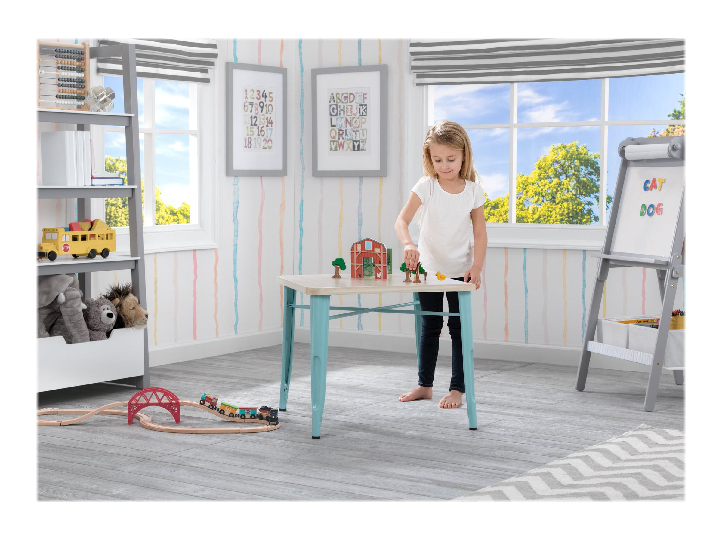 Delta Children Bistro Kids Play Table with 2-Piece Chair Set Eggshell Aqua with Driftwood 