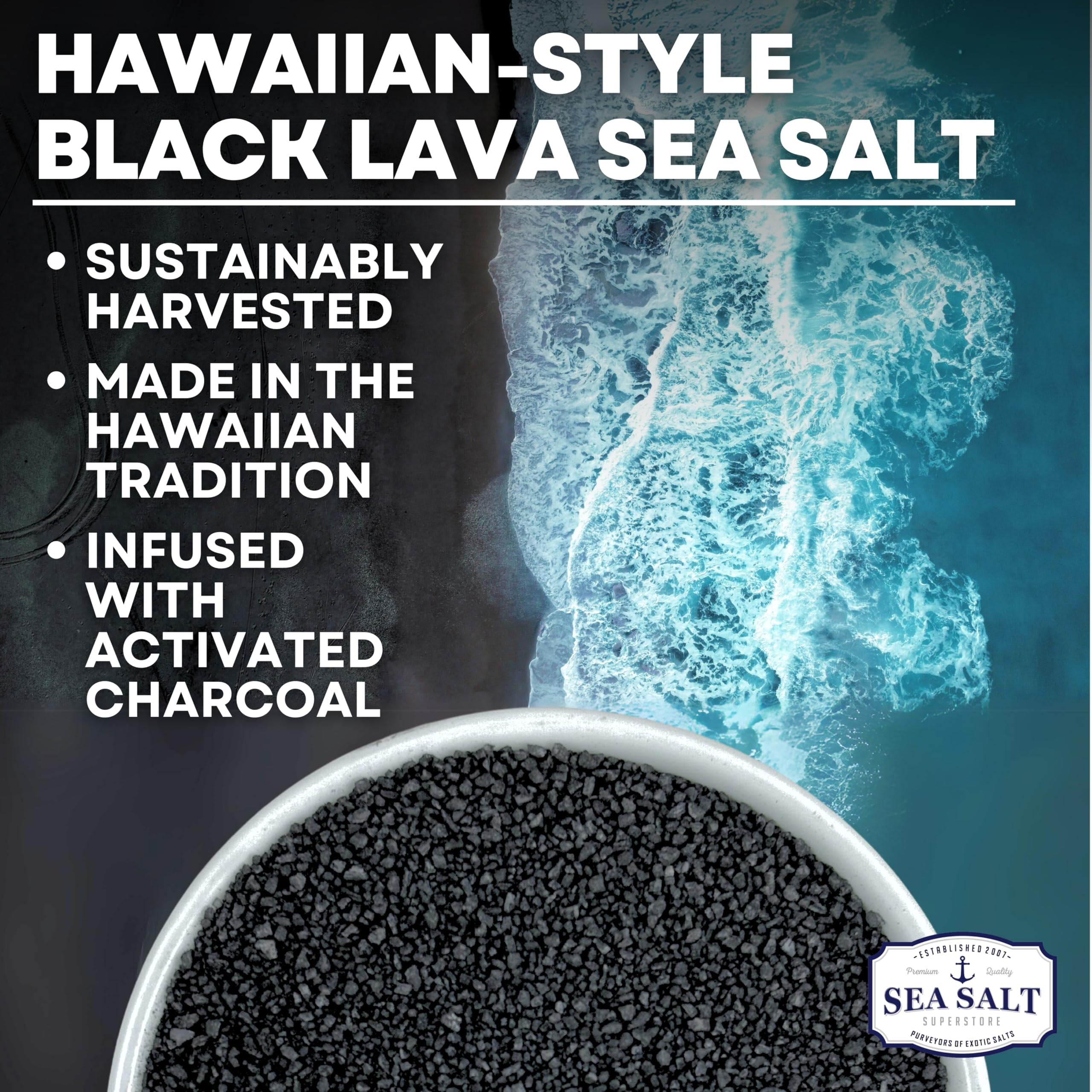 Hawaiian-Style Black Lava Sea Salt for Cooking & Finishing, Black Sea Salt with Activated Charcoal, 5 LB Pouch