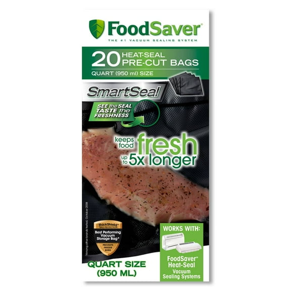 FoodSaver 1-Quart Precut Vacuum Seal Bags with BPA-Free Multilayer Construction for Food Preservation, 20 Count