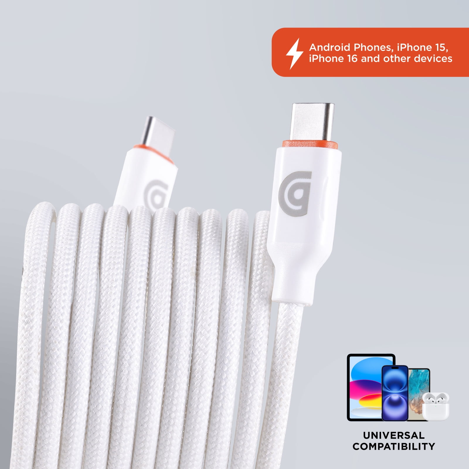 Griffin 10FT High-Powered USB-C to USB-C Charge & Sync Cable - Fast Charging for Laptops, Tablets, Phones, USB-C Cable, Durable Braided Cable, Universal Compatibility, 240W Power Delivery
