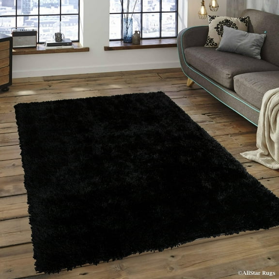 Allstar Black High Density and High Quality High End Shaggy Area Rug. Very Soft Extra comfort (4' 11" x 7')