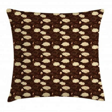 - Japanese Throw Pillow Cushion Cover, Water Lilies with Spring Season Dragonflies Pattern Sketch Style Flora, Decorative Square Accent Pillow Case, 16 X 16 Inches, Dark Brown and Cream, by Ambesonne