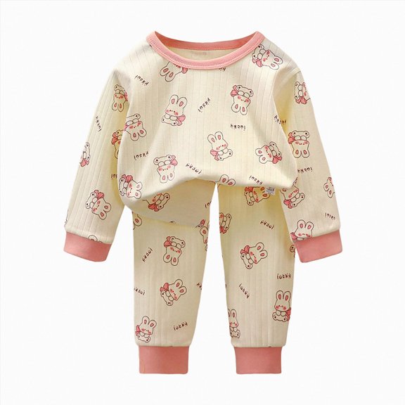 Unisex Kids Pajamas Set Long Sleeve Cotton Sleepwear Lounge Set 6-12 Months 12-24 Months 2t 3t 4t 5t 6t 7t 8t 9t Children(Pink,5-6 Years)