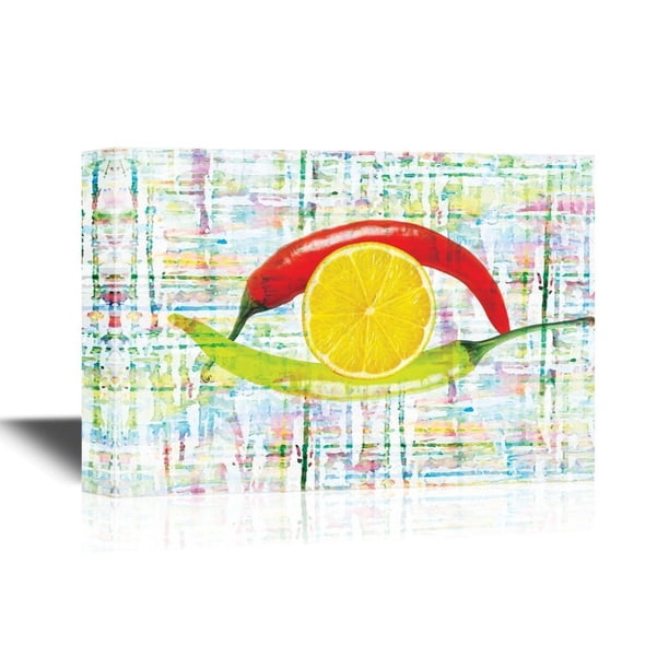 Wall26 Watercolor Chili Peppers W Lemon Canvas Wall Art Gallery Wrap Modern Home Decor Ready To Hang 24x36 Inches Walmart Com Walmart Com