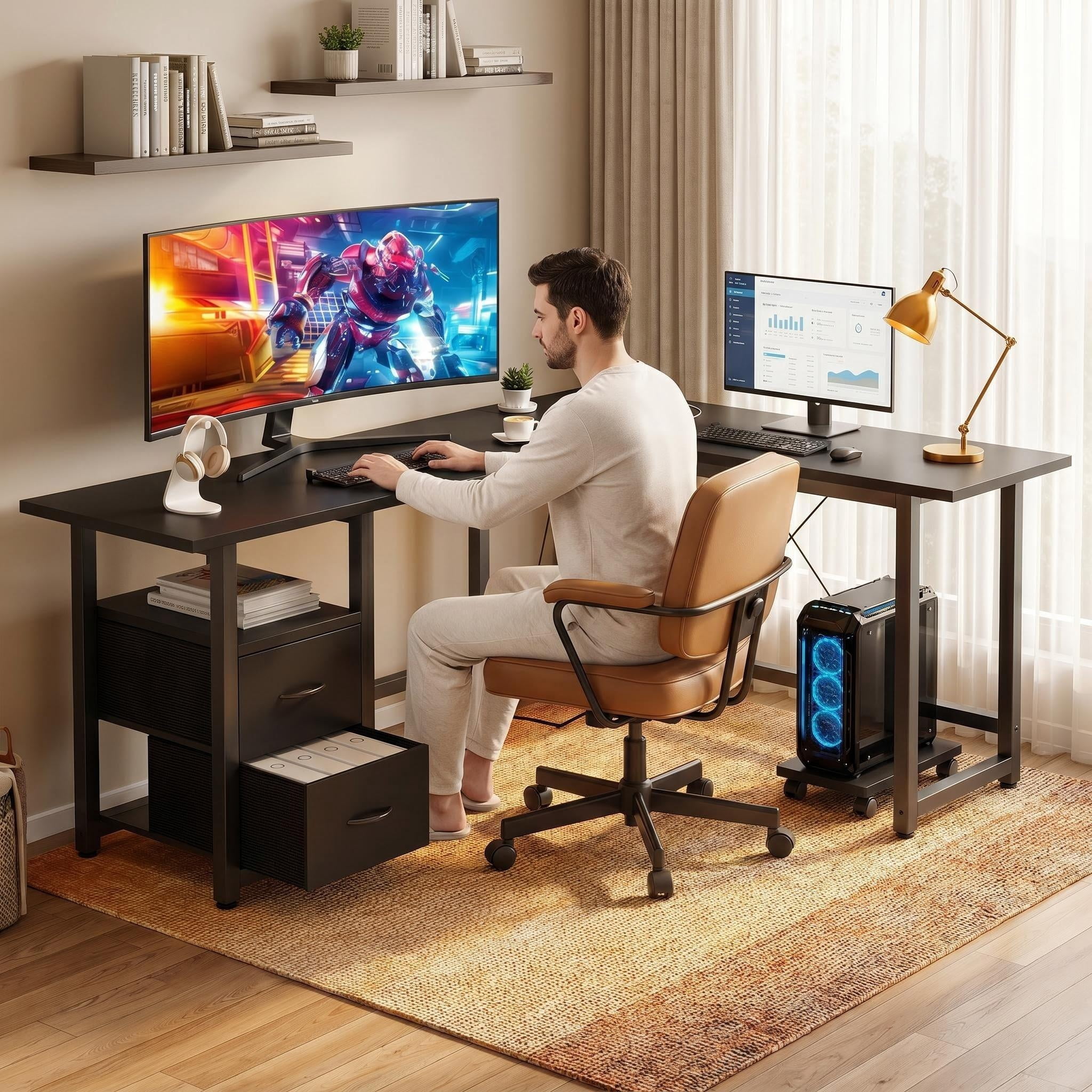 Computer Desk,Lofka 66" L Shaped Office Desk with Power Outlets  for Home and Office,Black