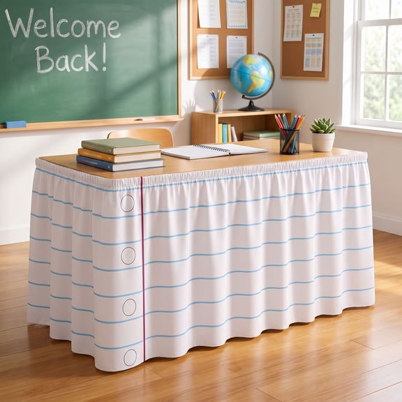 School Season Table Skirt – Teacher Desk Skirt, Classroom Cabinet Curtain, Sink Bathroom Cover (C)