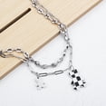 thumbnail image 4 of Double Layer Stainless Steel Necklace Fashion Black and White Plaid Bear Charm Bracelet for Men, YQZIYOU, 4 of 6