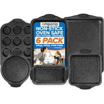 6-Piece Carbon Steel Nonstick Bakeware Set – Gray Silicone Handles, Oven Safe up to 450°F, Recipe Booklet Included