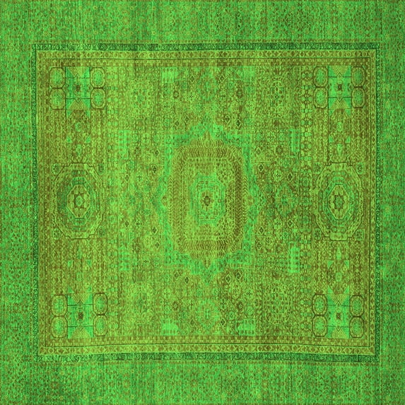 Ahgly Company Indoor Square Oriental Green Modern Area Rugs, 7' Square