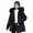 Black M, variant on Winter Women Jacket Furry Hood Long Sleeves Drawstring Waist Pockets Zipper And Button Closure Windbreaker Mid Length Solid Color Windproof Warm Coat