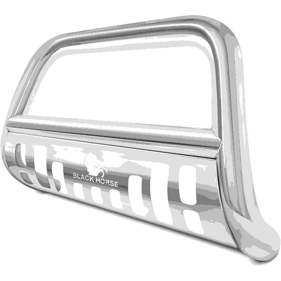 Black Horse Bull Bar Skid Plate Stainless Compatible with 2017-2024 Ford F-250 Super Duty|2017-2024 Ford F-350 Super Duty|2017-2024 Ford F-450 Super Duty|2017-2024 Ford F-550 Super Duty-BB045215-SP