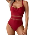 thumbnail image 1 of baikeli Women Tummy Control One Piece Swimsuits Strap Push Up Bathing Suits High Waist Mesh Lace Patchwork Swimwear Twist Front Cutout Ruched Swimwear Beachwear Wine,XL, 1 of 8