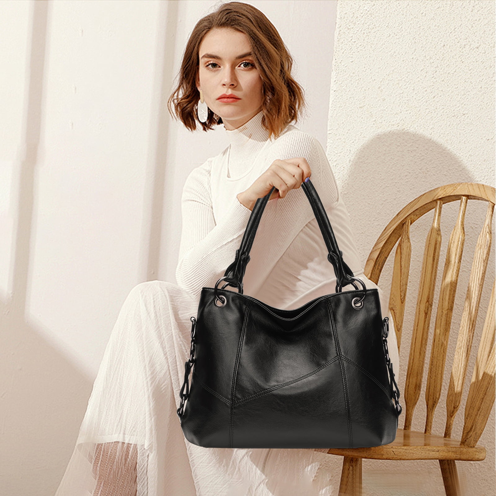 KALUNMA Genuine Leather Hobo Bag for Women Large Tote Shoulder Handbag Satchel for Laptop Work Ladies
