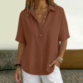 thumbnail image 5 of Womens Tops Summer Tops For Women Casual V Neck Pullover Mid Sleeve Button Down Blouses Womens T Shirts, 5 of 6