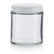 Clear Thick Glass Straight Sided Jar with White Metal Airtight Lid - 4 oz / 120 ml (6 pack)   Spatulas and Labels