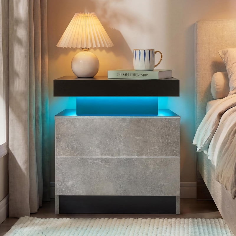 Howcool LED Nightstand, 2 Drawer Bedside Side Table with LED Lights for Bedroom Living Room