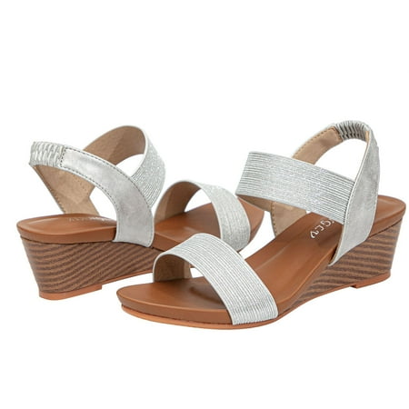 

Women Wedge Heel Platform Sandals Buckle Peep Toe Shoes Summer Beach Casual Sandal Sparkly Chunky Heel Pump Sandals