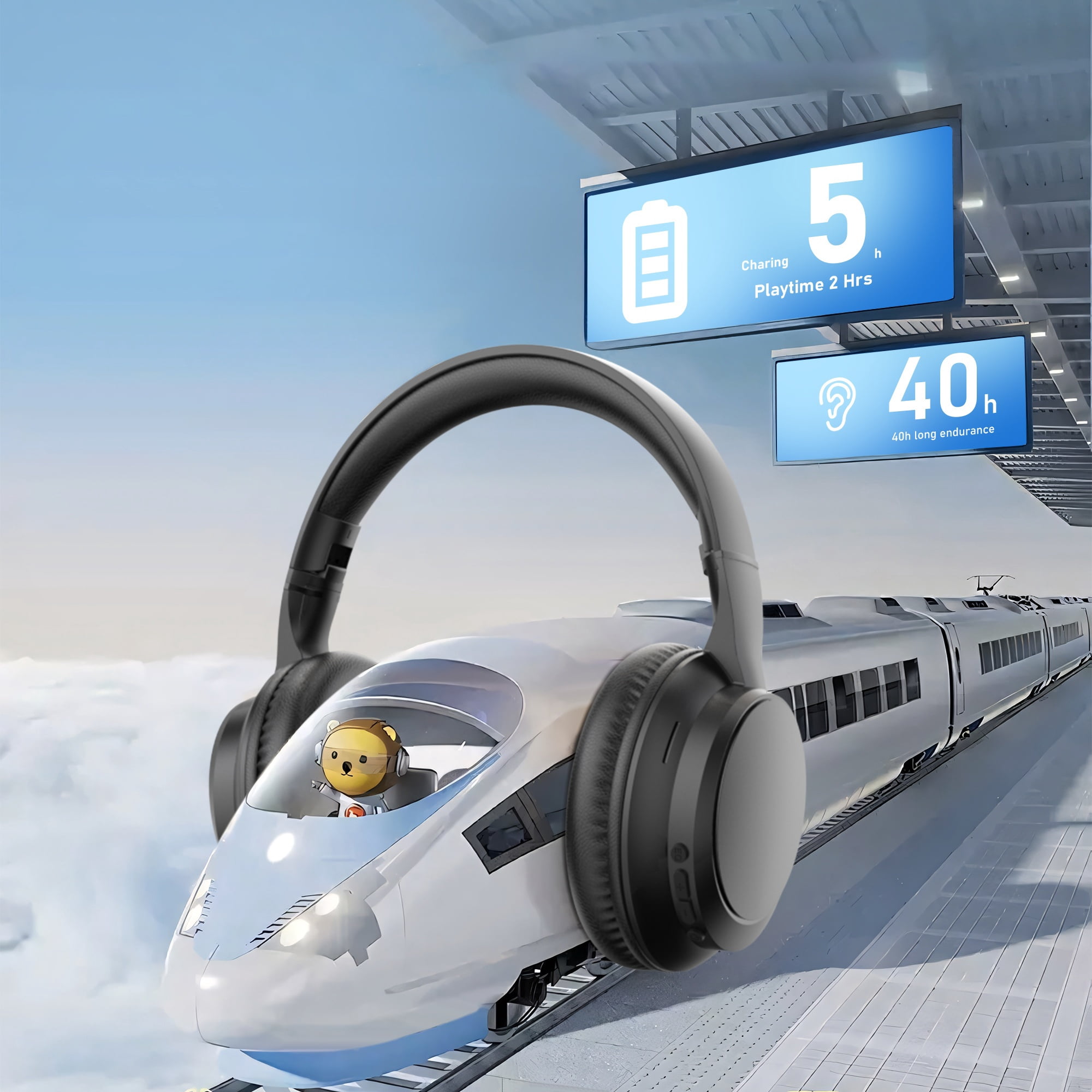 HiFi Stereo Wireless Headphones Over Ear, Built-in Mic, 40 Hours Battery Life, Foldable & Lightweight, Comfortable for Long-Time Wearing, Ideal for Study, Office, Travel, And Daily Use