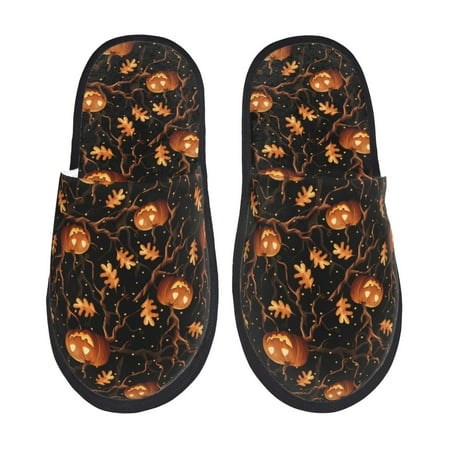 Balery Halloween With Pumpkins Slient Indoor Furry Fleece Comfort House Shoes Soft Non-Slip Home Shoes Cotton slippers House Slippers-- Medium