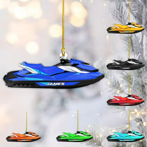 Custom Jet Ski Ornaments 2025 Jet Boat Ski Christmas Ornament Skiing Jet Boat Christmas Tree Ornament Gift for Watercraft Lovers Speed Boat Ornaments (JK2) - 3214 (Blue)