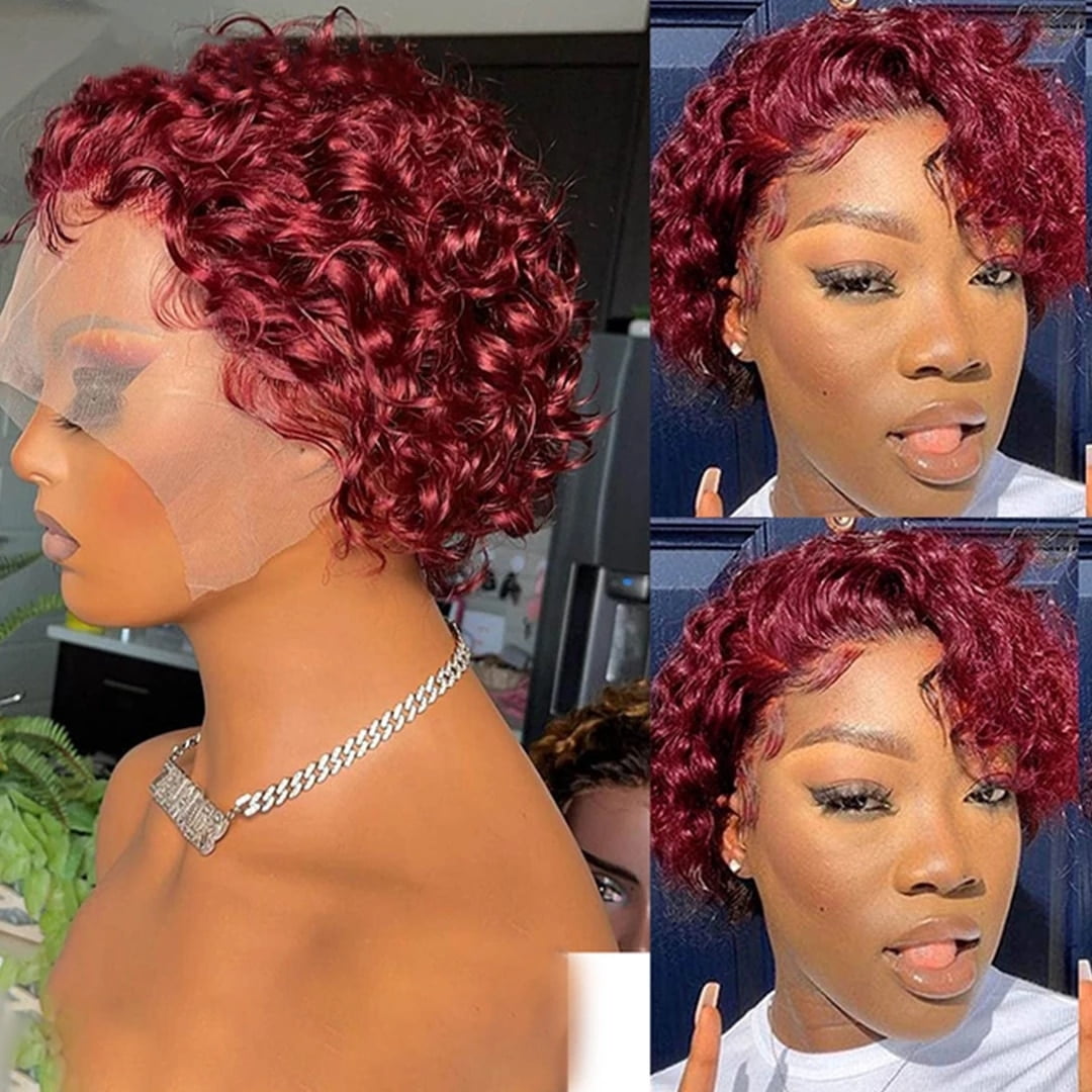 Short Curly Pixie Cut Wigs 6 Inch 13x1 Lace Front Wig Human Hair Short Curly Human Hair Wigs for Women Pixie Wigs #99J