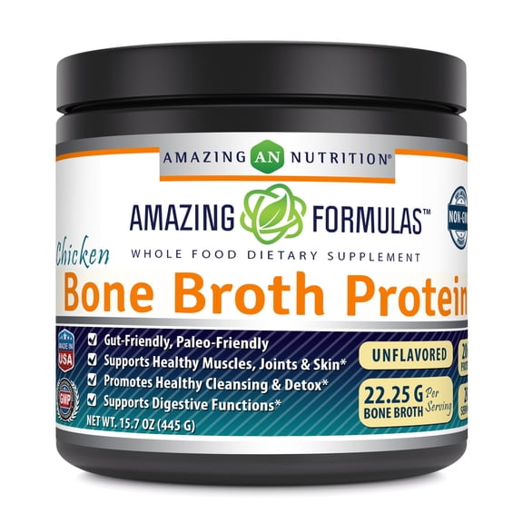 Amazing Formulas Chicken Bone Broth Protein Powder 15.7oz Supplement | Non-GMO | Gluten Free | Made in USA