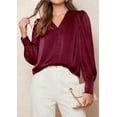 thumbnail image 3 of PRETTYGARDEN Satin Long Sleeve Womens Blouses Dressy Casual | Glossy Smooth Silk Fabric,Lantern Sleeve Fall Tops,Decorative Button Pullover,V Neck Shirts,Office Work Business Outfits, 3 of 9