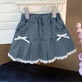 thumbnail image 2 of ZQUUVOU Girls Pleated Denim Skirt with Bow Summer Cute Lace Trim Elastic Waist with Pocket Short Skirt for Kids Blue, 2 of 5
