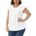 thumbnail image 4 of Agnes Orinda Women's Plus Size Mother's Day Tops Pleated Crew Neck Short Sleeve Blouse Business Casual Summer Dressy Work Shirts 3X White, 4 of 6