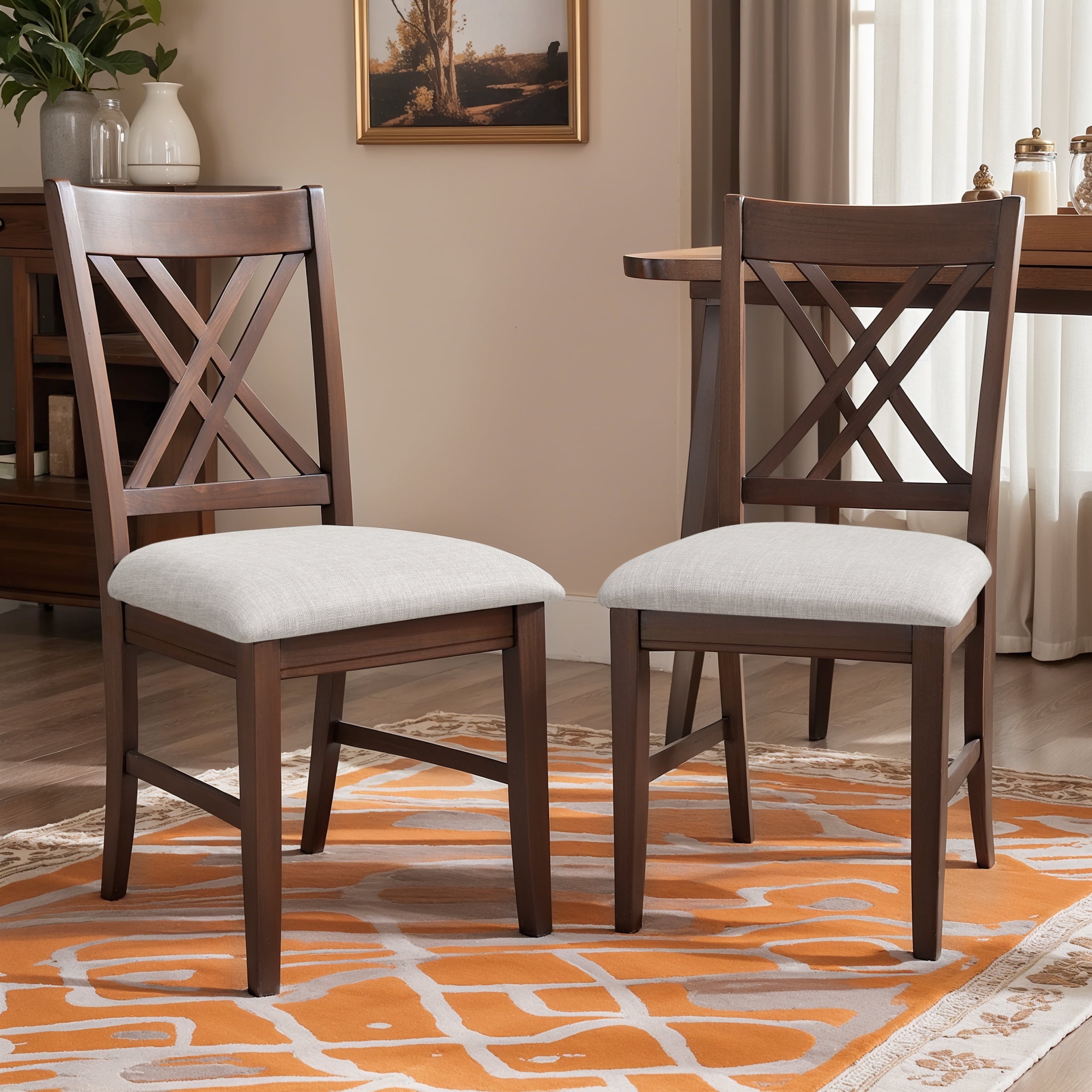 TMS Indoor Ladder Back Dining Chair Set of 2, Walnut, Rush Seat