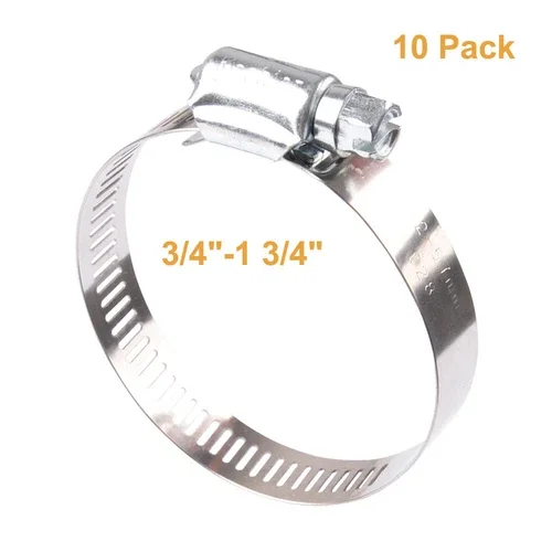 3/4"-1 3/4" Adjustable 304 Stainless Steel Band Hose Clamp#20 - 10 Pack