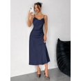 thumbnail image 4 of Navy Blue Satin Slip Dress With Spaghetti Straps And Cowl Neck For Evening Or Date Wear, 4 of 7