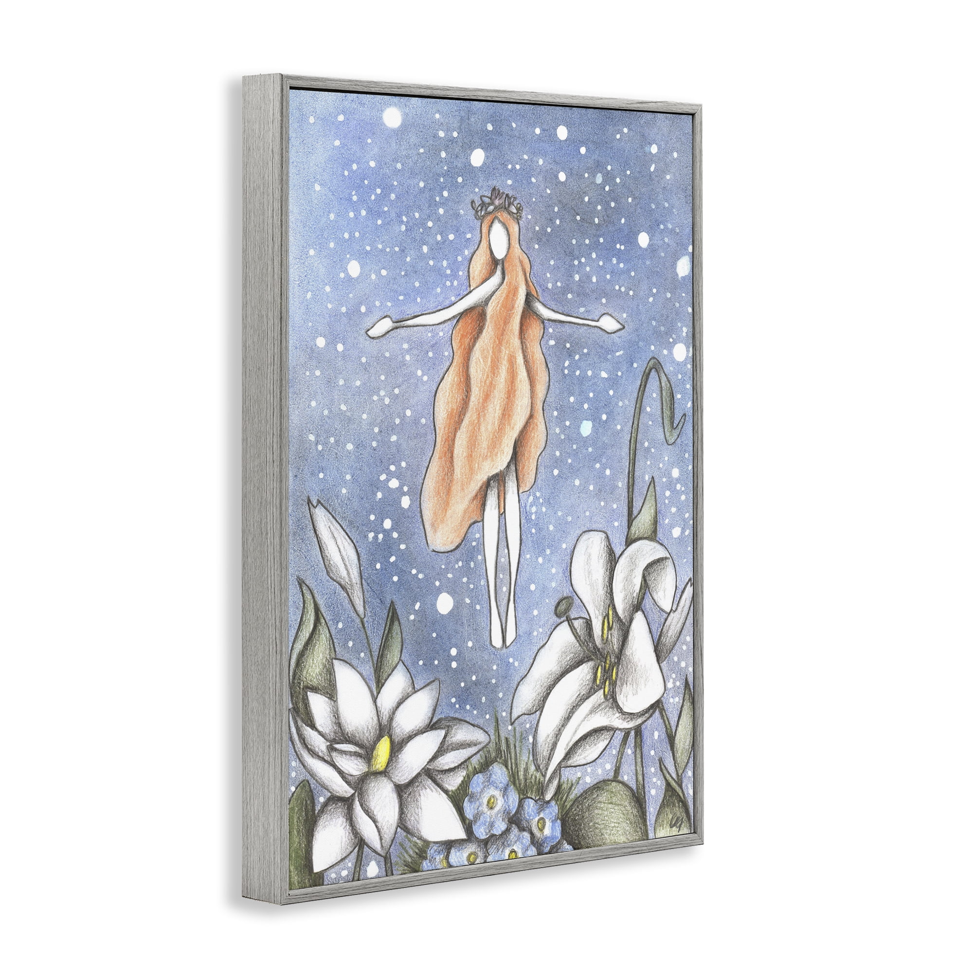 Mystical Garden Fairy Sparkle Gray Framed Giclee Art, design by Cecilia Battaini