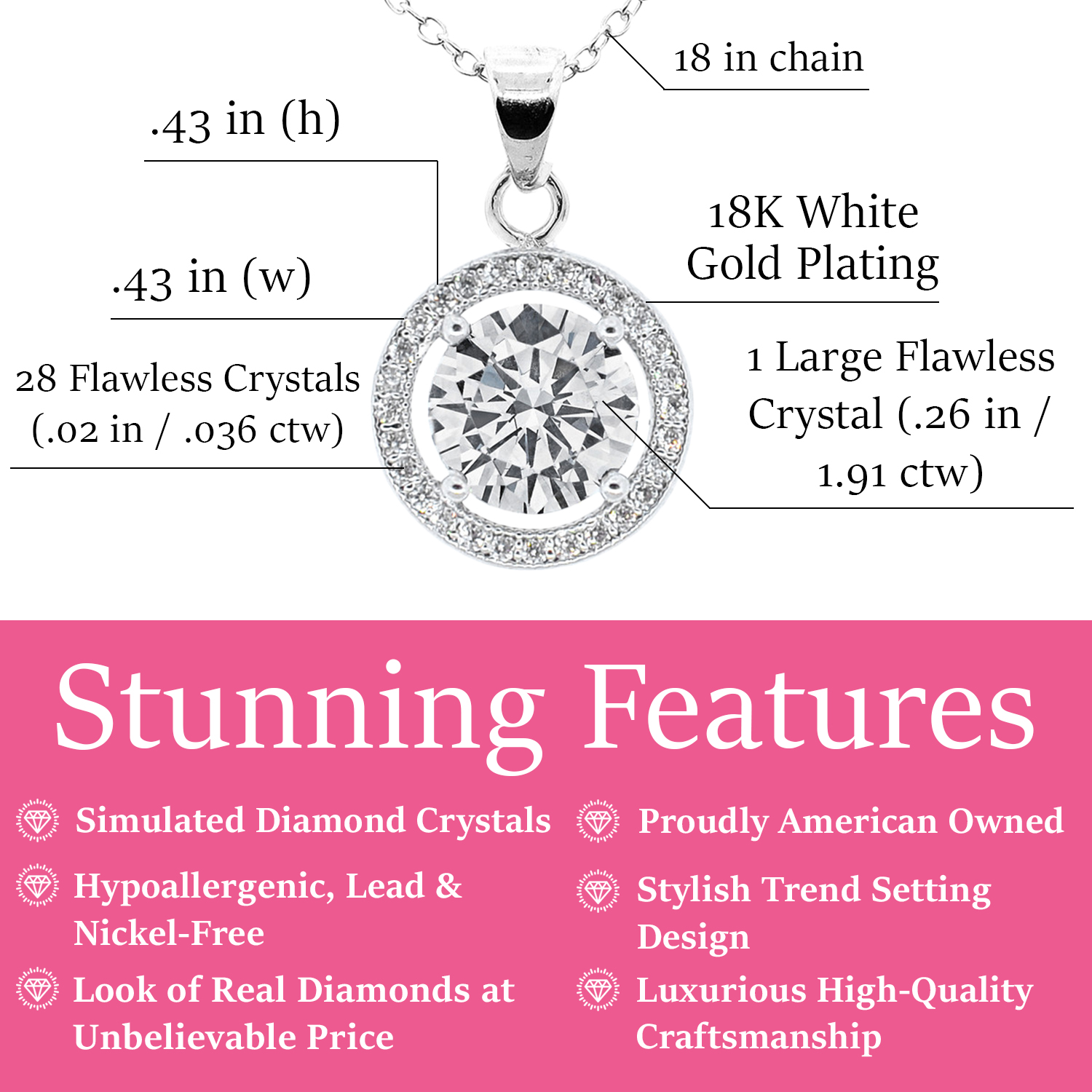 Cate & Chloe Blake 18k White Gold Plated Silver Halo Necklace | CZ Crystal Necklace for Women, Gift for Her - image 5 of 8