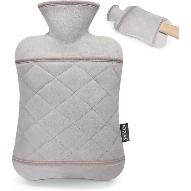 Hot Water Bottle with Hand Pocket Cover2.0L BPA Free PVC Water Bag, Odorless Superior Material, Grey