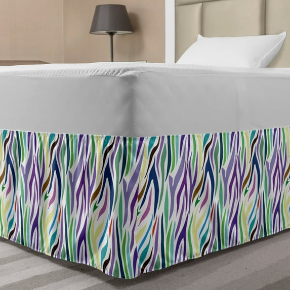 Abstract Bed Skirt, Culture Motifs Oriental Influences Leopard Skin Pattern Colorful Design, Elastic Bedskirt Dust Ruffle Wrap Around for Bedding Decor, 4 Sizes, Multicolor, by Ambesonne