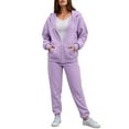 thumbnail image 2 of felwors Women's Zip - Up Hoodie Tracksuit Set Long Sleeve Hooded Jacket with Jogger Pants for Casual & Active Wear Light Purple, XXL, 2 of 5