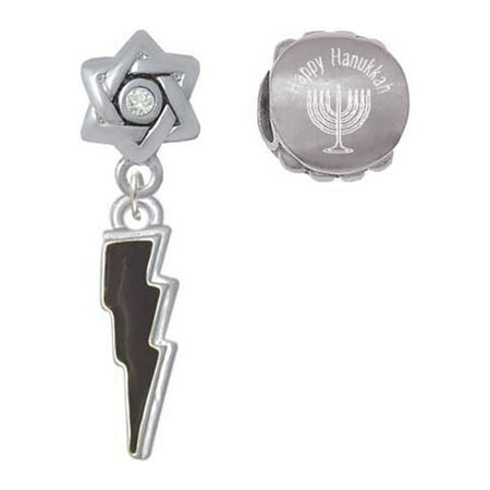 Silvertone Star of David Happy Hanukkah Charm Beads, Set of 2