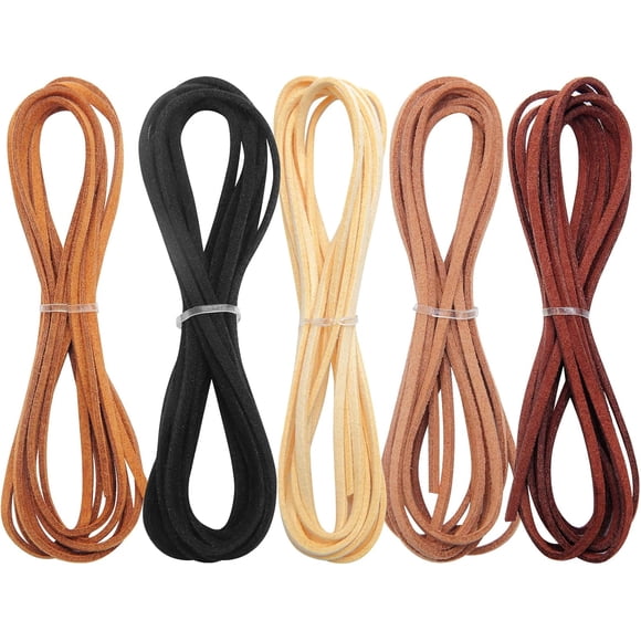 5 Pcs Leather String Suede Cord,Faux Suede Ribbon,Bracelet String,Soft Durable Leather Twine for Jewelry Making Bracelets Necklaces Crafts, Thin Leather Shoe Laces for Boots(5 Colors)