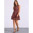 thumbnail image 2 of DARING DIVA Floral Chiffon Smocked Waist Ruffled Dress L Burgundy, 2 of 6