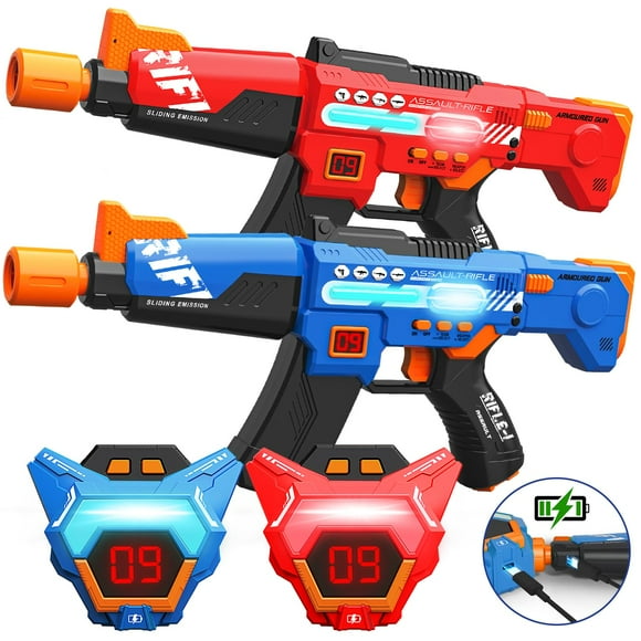 Rechargeable Laser Tag Guns Toys Set of 2 with Upgraded LED Digital Multi-Functional Vests Birthday Gifts for Kids Boys Girls 8 9 10 11 12+ Years Old Teens Adults Christ