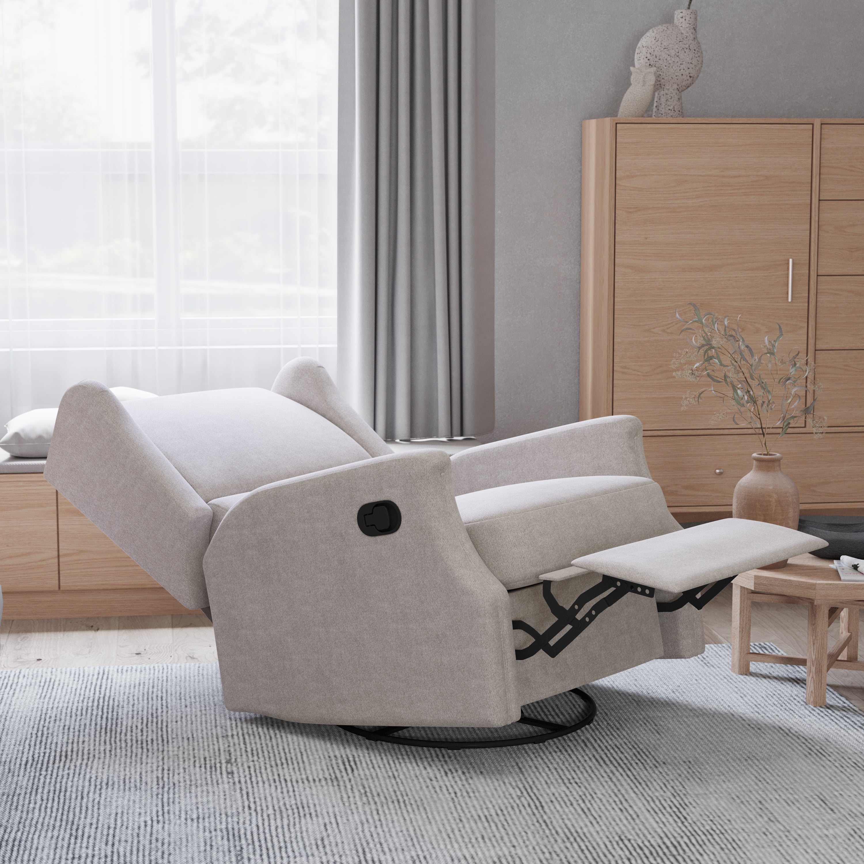 Merrick Lane 3-in-1 Wingback Manual Recliner Rocker Swivel Glider Chair in Light Gray