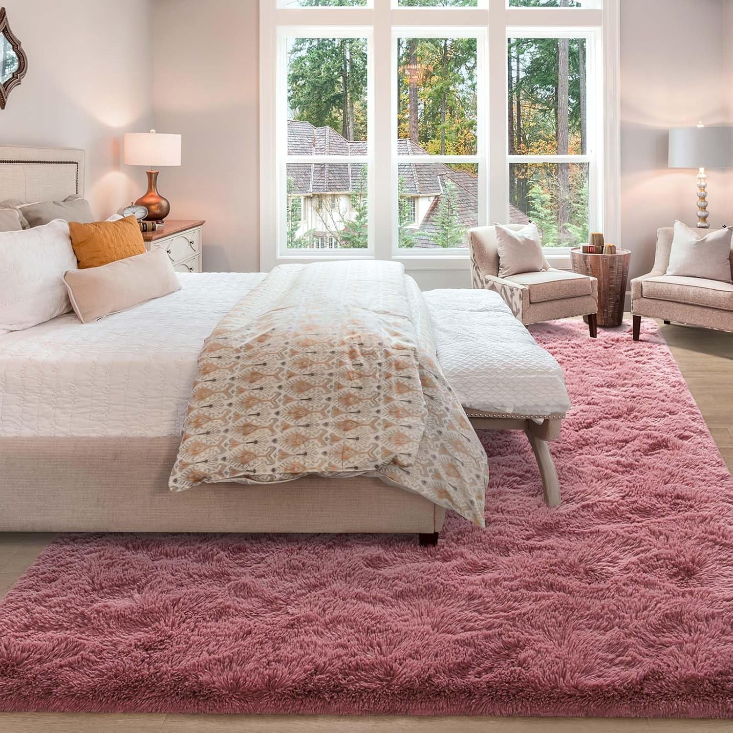Homore Cute Fluffy Velvet Carpet Soft Washable Area Rugs for Bedroom/ Living Room Decoration,6'x9',Blush