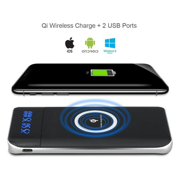 500000mAh Power Bank Qi Wireless Charging 2 USB LCD LED Portable Battery Charger