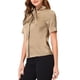 thumbnail image 4 of BLUSA DE SATÉN ELEGANTE CON NUDO PARA MUJERES INSPIRE CHIC, CAMISA DE OFICINA DE MANGA CORTA Y BOTONES, TALLA M, CAQUI, 4 of 6