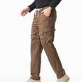 thumbnail image 4 of Ceisia Men Solid Color Fleece Multi Pocket Work Pants Loose Drawstring Gift Elastic Cuff Trousers, 4 of 9