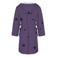 thumbnail image 5 of Women's Star Print Fleece Bathrobe, Long Length Plush Robe, Soft Cozy Loungewear, Knee Length Gown with Pockets, Comfortable Spa Style Robe for Women Purple L, 5 of 5